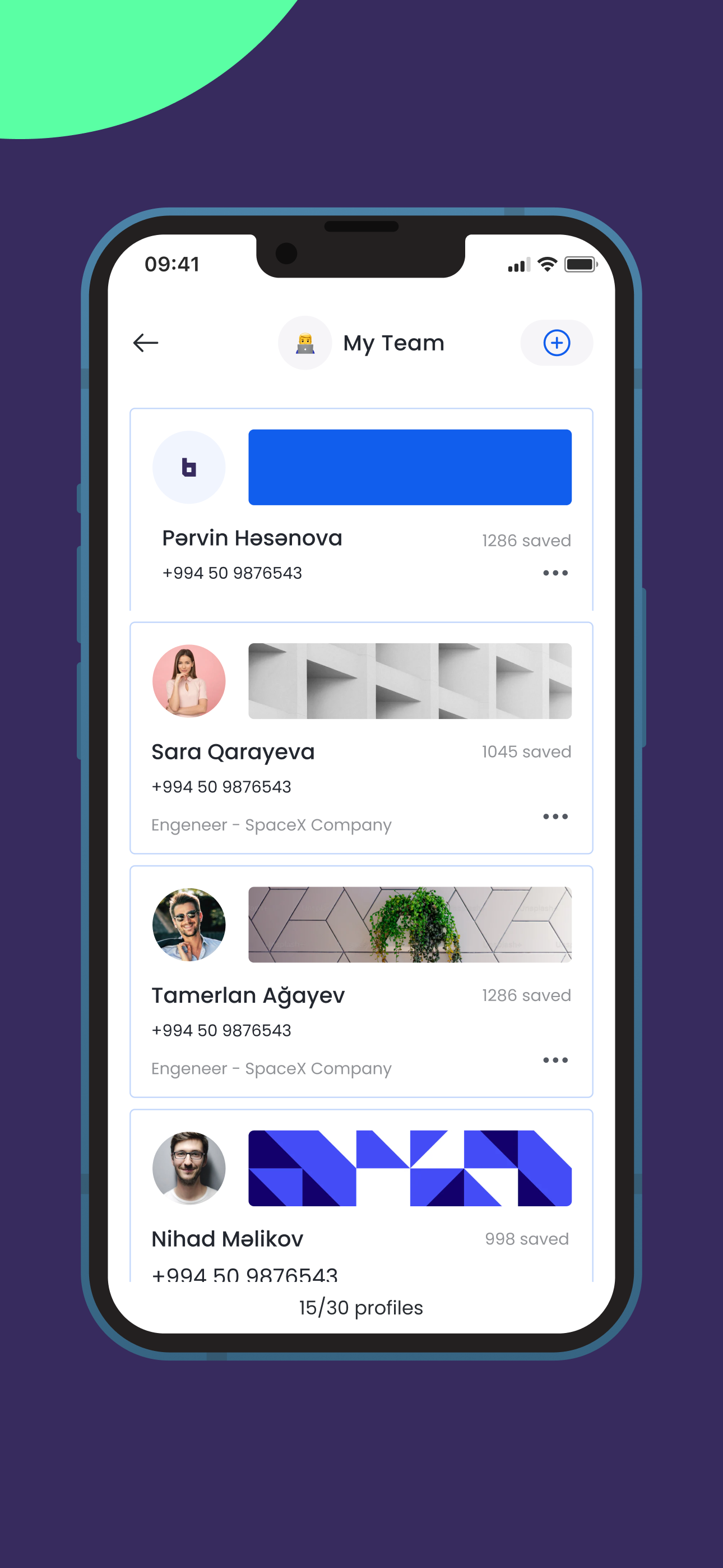 BuCard My Team box listing saved profiles